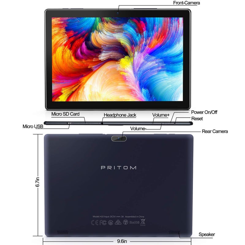 PRITOM Android Tablet 10 inch, M10, 64GB Android Tablet, 10.1 inch IPS HD Touchscreen, GPS, FM, Quad-Core Processor, Dual Camera,Wi-Fi - Image 3